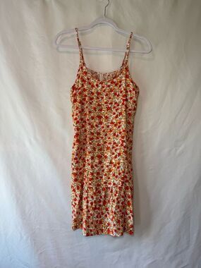 Qearal Floral Spaghetti-Strap Summer Dress With Pockets in Red & Yellow